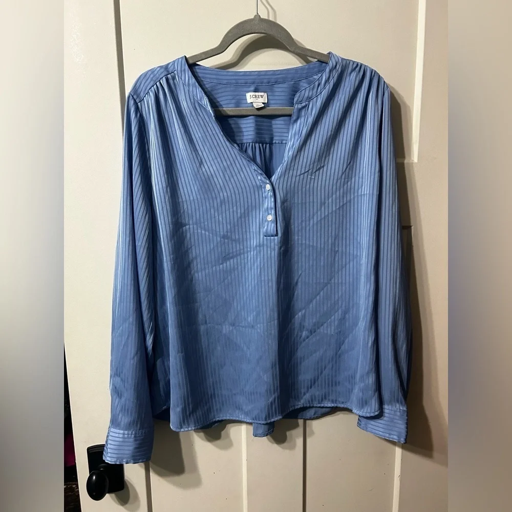 J. Crew Striped B Neck Button Blue long sleeve Blouse